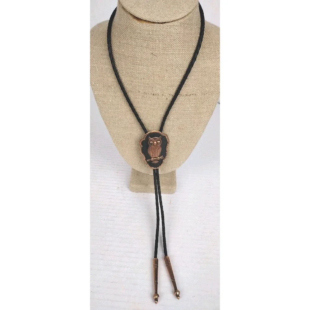Vintage Solid Copper OWL Bolo Tie Native American Indian Style Rockabilly GPA